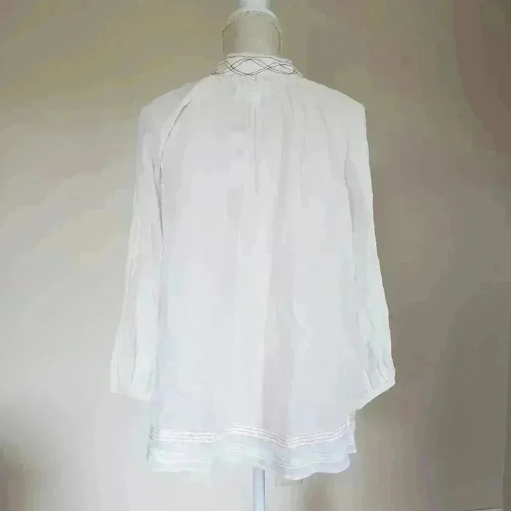 Velvet By Graham & Spencer For Anthropologie White Tie Front Blouse Size Medium - Picture 5 of 8